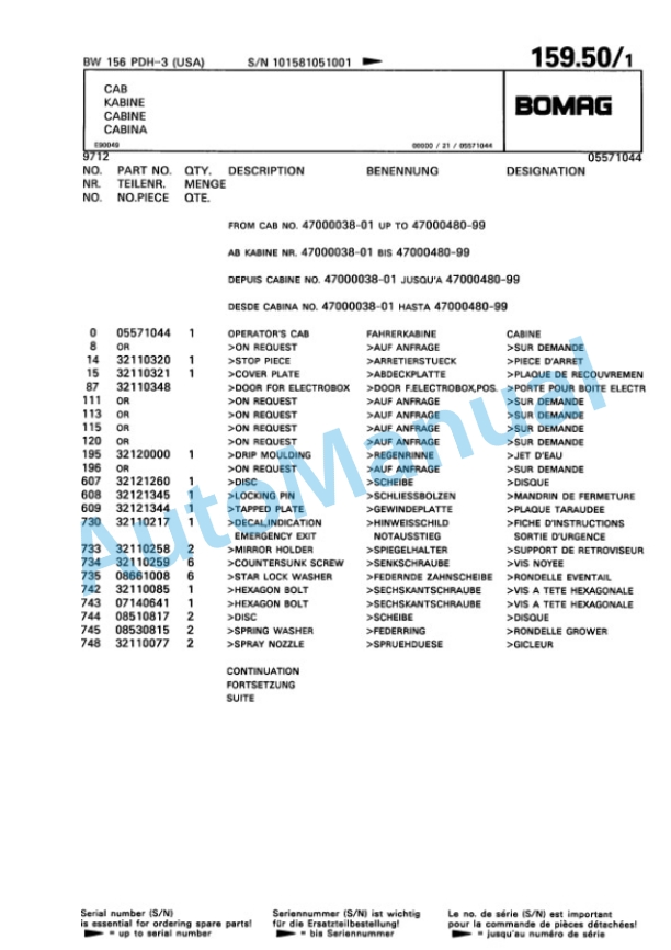 Bomag BW 156 PDH-3 Single Drum Wheel Drive Vibratory Roller Spare Parts Catalogue 00815505 5 Bomag BW 156 PDH-3 Single Drum Wheel Drive Vibratory Roller Spare Parts Catalogue 00815505-5