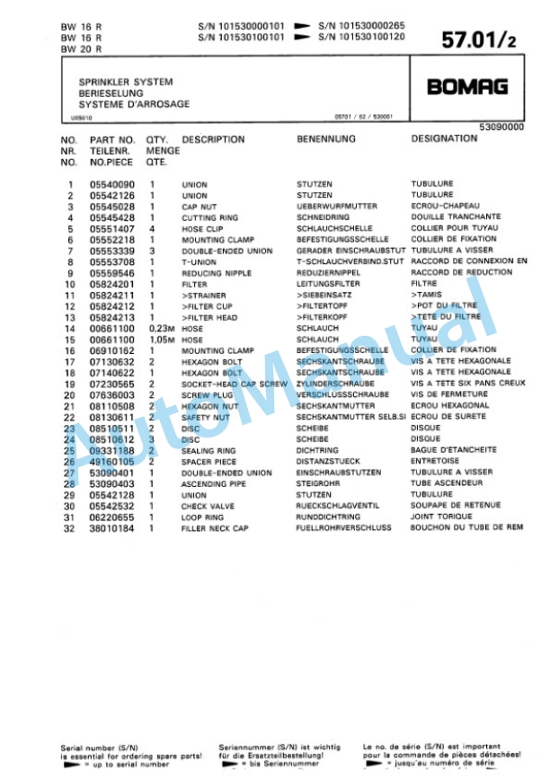Bomag BW 16 R, BW 20 R Pneumatic Tyred Roller Spare Parts Catalogue 00811904 3 Bomag BW 16 R, BW 20 R Pneumatic Tyred Roller Spare Parts Catalogue 00811904-3