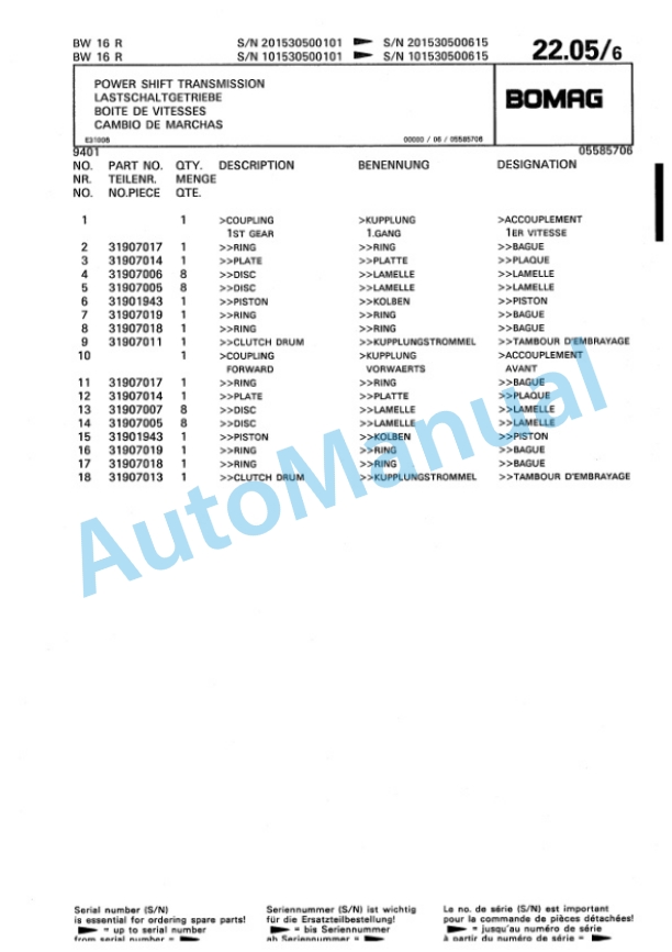 Bomag BW 16 R, BW 20 R Pneumatic Tyred Roller Spare Parts Catalogue 00811906 2 Bomag BW 16 R, BW 20 R Pneumatic Tyred Roller Spare Parts Catalogue 00811906-2
