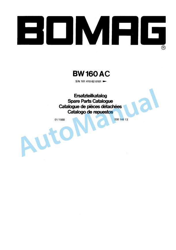 Bomag BW 160 AC Spare Parts Catalogue 00814613 1 Bomag BW 160 AC Spare Parts Catalogue 00814613
