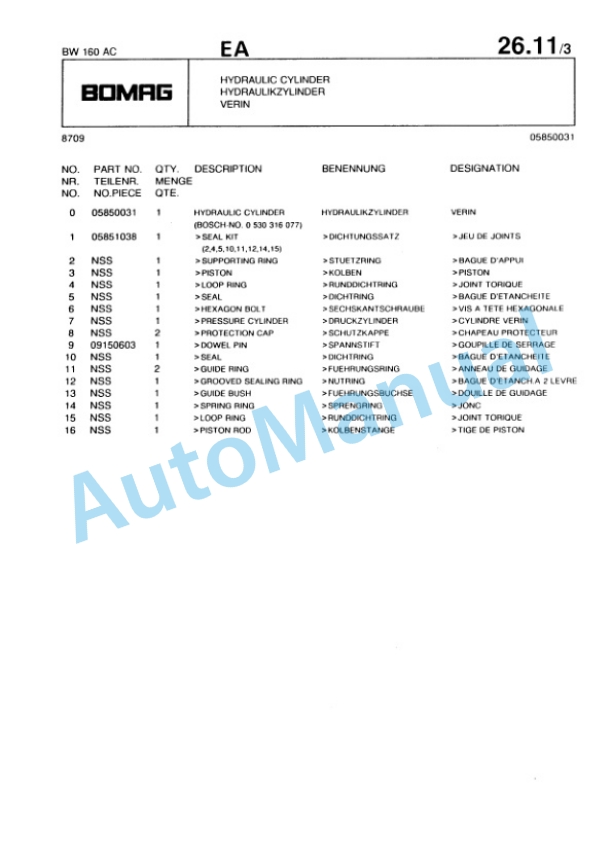 Bomag BW 160 AC Spare Parts Catalogue 00814613 3 Bomag BW 160 AC Spare Parts Catalogue 00814613-3
