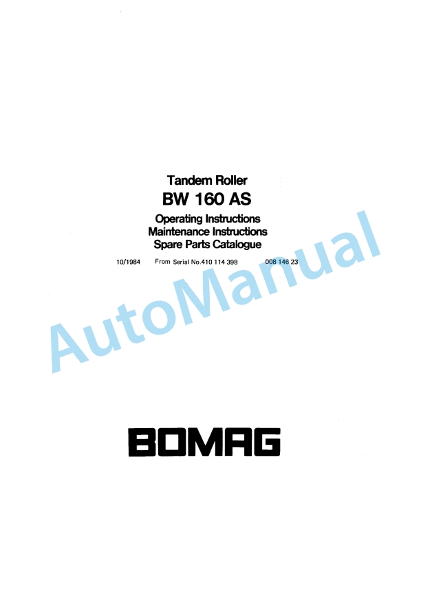 Bomag BW 160 AS Tandem Roller Spare Parts Catalogue 00814623 1 Bomag BW 160 AS Tandem Roller Spare Parts Catalogue 00814623
