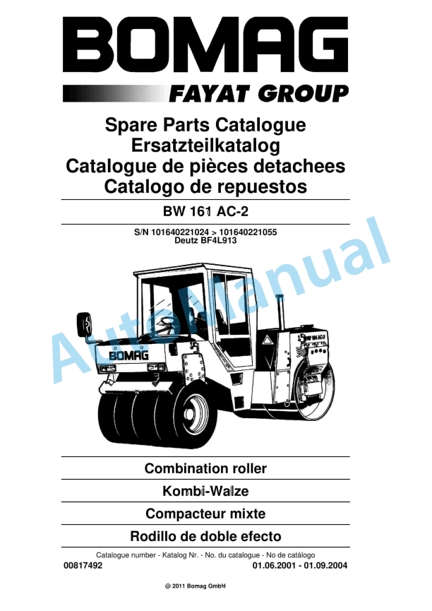 Bomag BW 161 AC-2 Combination Roller Spare Parts Catalogue 00817492 1 Bomag BW 161 AC-2 Combination Roller Spare Parts Catalogue 00817492