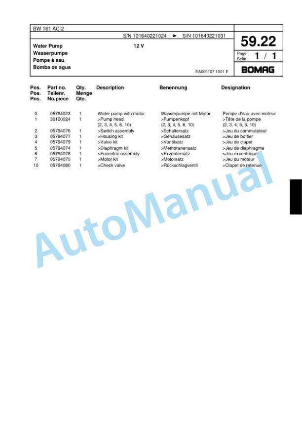 Bomag BW 161 AC-2 Combination Roller Spare Parts Catalogue 00817492 2 Bomag BW 161 AC-2 Combination Roller Spare Parts Catalogue 00817492-2