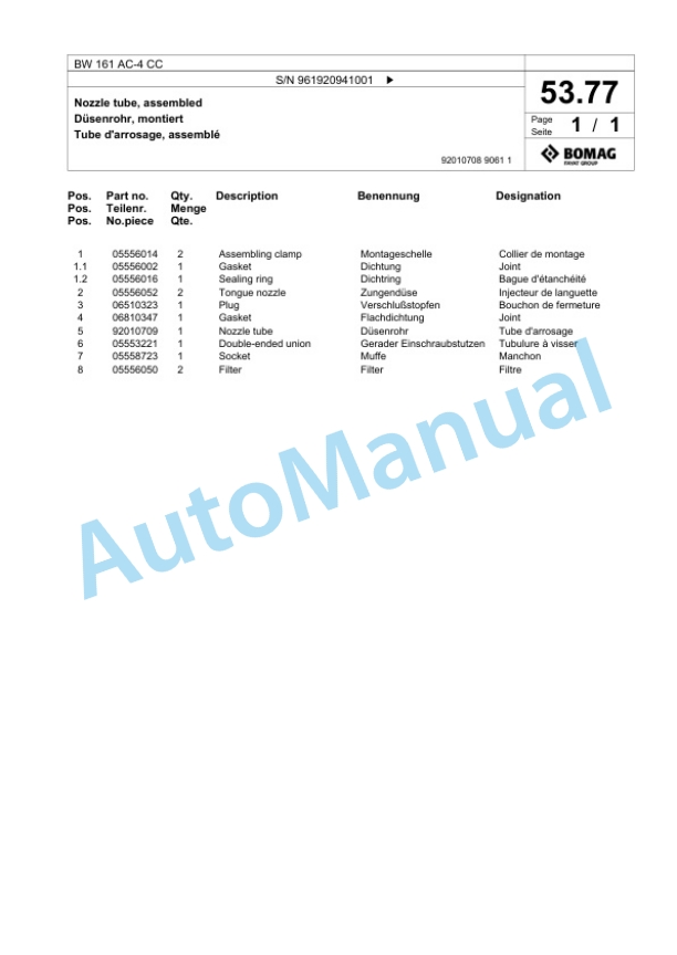 Bomag BW 161 AC-4 CC Combination Roller Spare Parts Catalogue 00826801 2 Bomag BW 161 AC-4 CC Combination Roller Spare Parts Catalogue 00826801-2