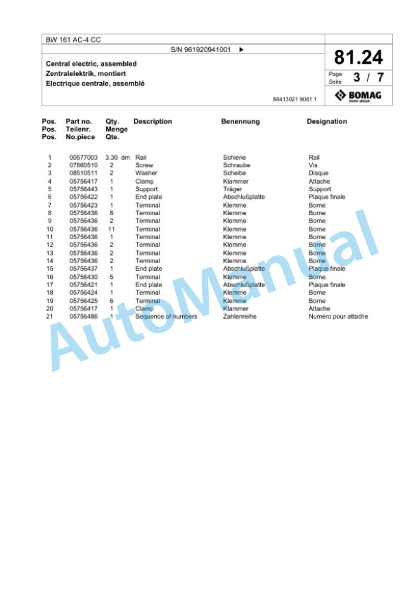 Bomag BW 161 AC-4 CC Combination Roller Spare Parts Catalogue 00826801 3 Bomag BW 161 AC-4 CC Combination Roller Spare Parts Catalogue 00826801-3