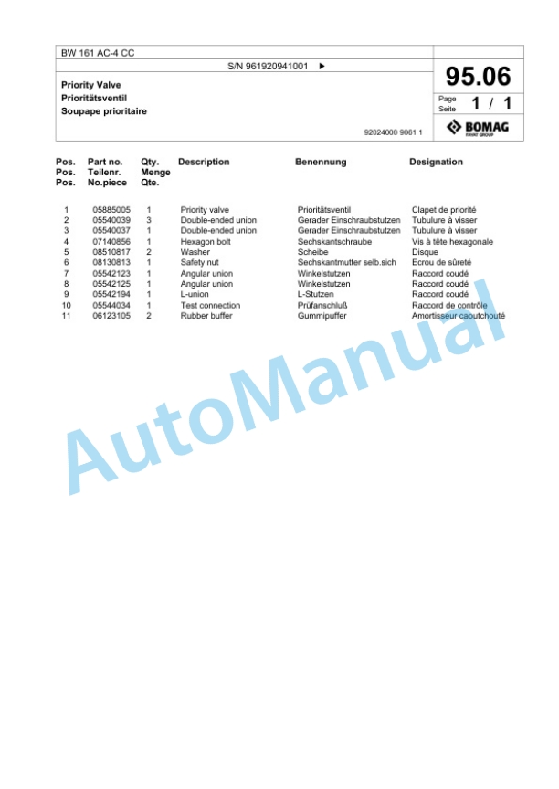 Bomag BW 161 AC-4 CC Combination Roller Spare Parts Catalogue 00826801 5 Bomag BW 161 AC-4 CC Combination Roller Spare Parts Catalogue 00826801-5