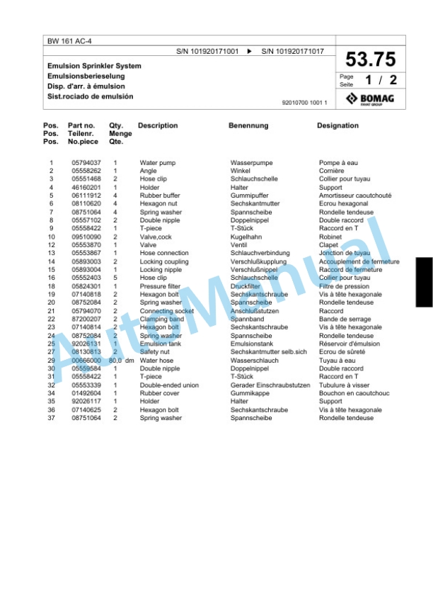 Bomag BW 161 AC-4 Combination Roller Spare Parts Catalogue 00818589 2 Bomag BW 161 AC-4 Combination Roller Spare Parts Catalogue 00818589-2
