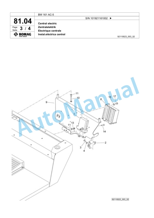 Bomag BW 161 AC-5 Combination Roller Spare Parts Catalogue 00824109 2 Bomag BW 161 AC-5 Combination Roller Spare Parts Catalogue 00824109-2