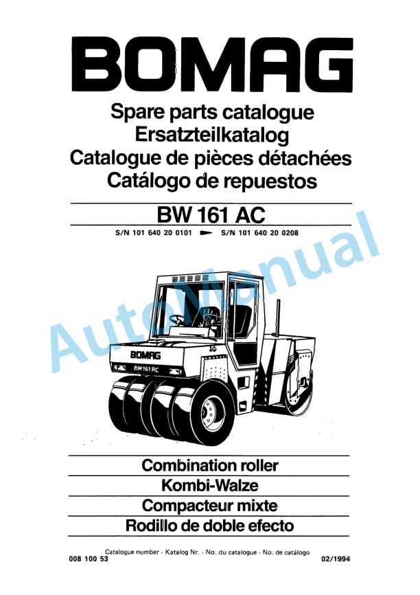 Bomag BW 161 AC Combination Roller Spare Parts Catalogue 00810053 1 Bomag BW 161 AC Combination Roller Spare Parts Catalogue 00810053