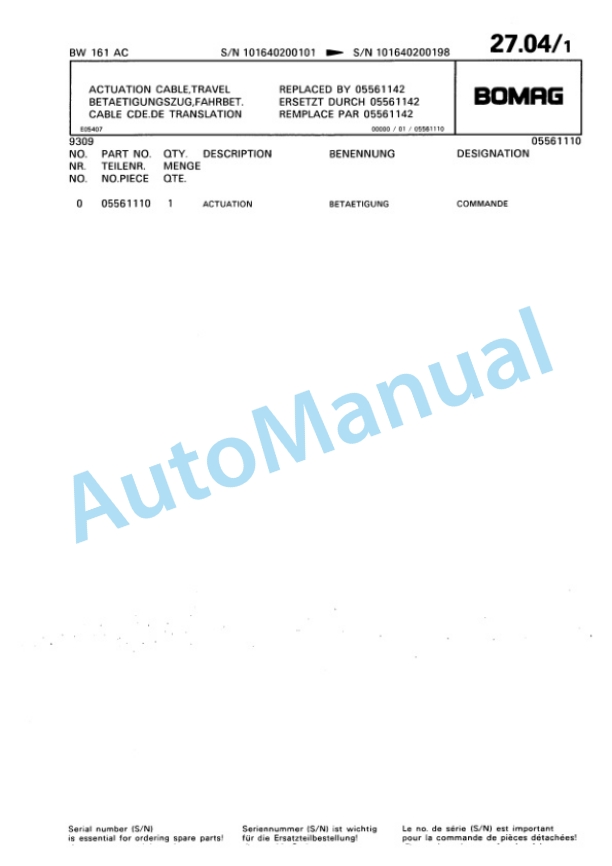 Bomag BW 161 AC Combination Roller Spare Parts Catalogue 00810053 2 Bomag BW 161 AC Combination Roller Spare Parts Catalogue 00810053-2