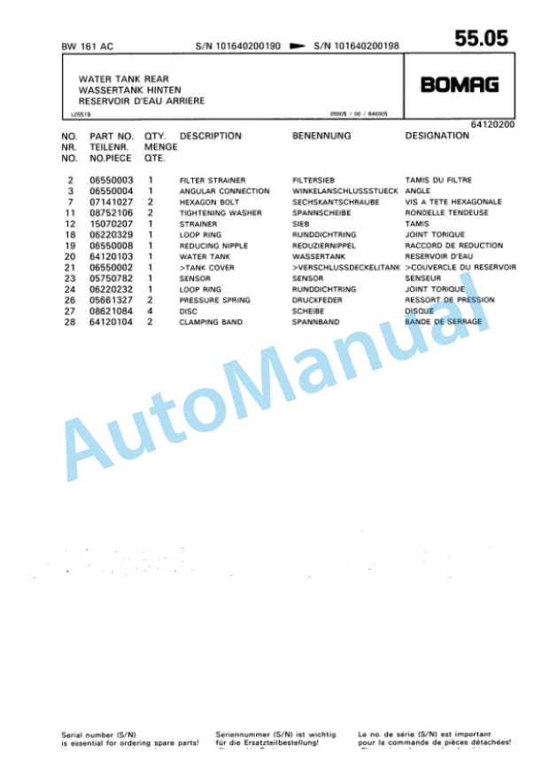 Bomag BW 161 AC Combination Roller Spare Parts Catalogue 00810053 3 Bomag BW 161 AC Combination Roller Spare Parts Catalogue 00810053-3