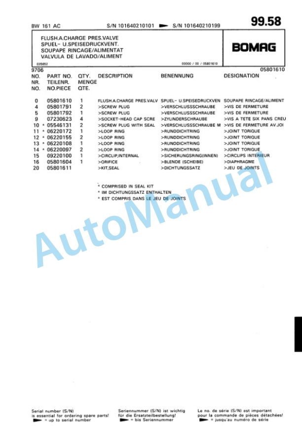 Bomag BW 161 AC Combination Roller Spare Parts Catalogue 00810087 3 Bomag BW 161 AC Combination Roller Spare Parts Catalogue 00810087-3
