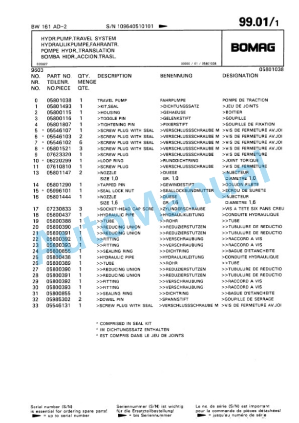 Bomag BW 161 AD-2 Tandem Vibratory Roller Spare Parts Catalogue 00810951 3 Bomag BW 161 AD-2 Tandem Vibratory Roller Spare Parts Catalogue 00810951-3