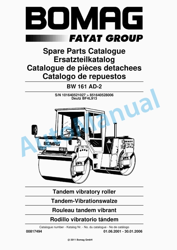 Bomag BW 161 AD-2 Tandem Vibratory Roller Spare Parts Catalogue 00817494 1 Bomag BW 161 AD-2 Tandem Vibratory Roller Spare Parts Catalogue 00817494
