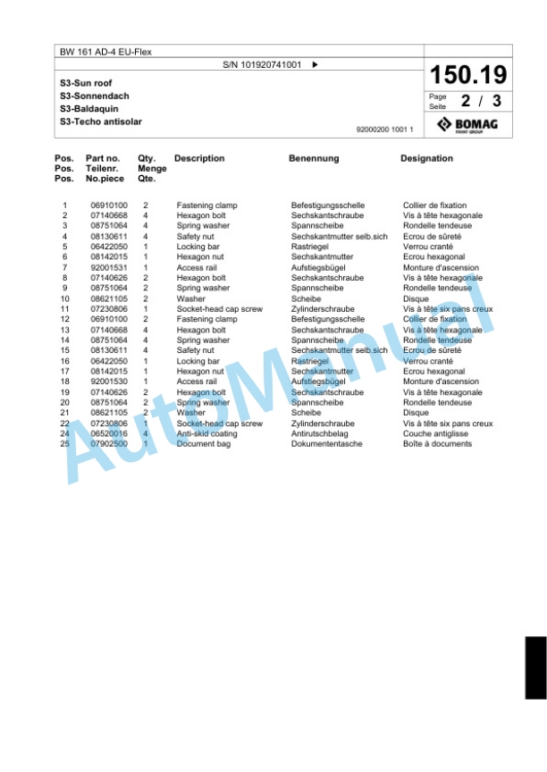 Bomag BW 161 AD-4 EU-Flex Tandem Vibratory Roller Spare Parts Catalogue 00824393 4 Bomag BW 161 AD-4 EU-Flex Tandem Vibratory Roller Spare Parts Catalogue 00824393-4