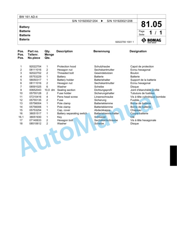 Bomag BW 161 AD-4 Tandem Vibratory Roller Spare Parts Catalogue 00817641 2 Bomag BW 161 AD-4 Tandem Vibratory Roller Spare Parts Catalogue 00817641-2