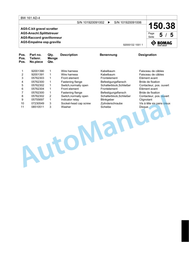 Bomag BW 161 AD-4 Tandem Vibratory Roller Spare Parts Catalogue 00818481 5 Bomag BW 161 AD-4 Tandem Vibratory Roller Spare Parts Catalogue 00818481-5