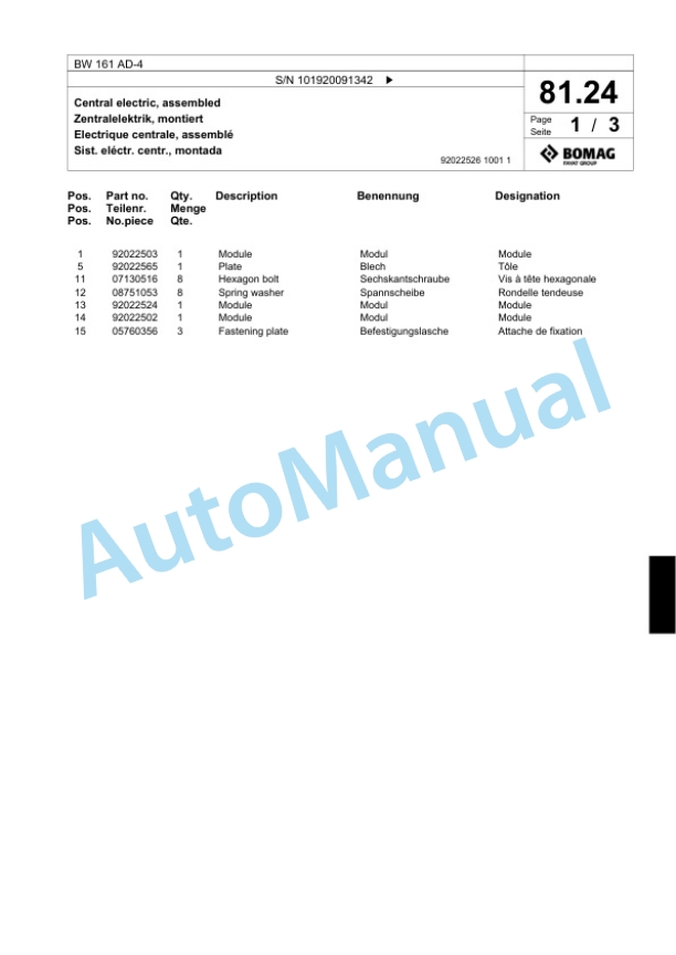 Bomag BW 161 AD-4 Tandem Vibratory Roller Spare Parts Catalogue 00824003 2 Bomag BW 161 AD-4 Tandem Vibratory Roller Spare Parts Catalogue 00824003-2