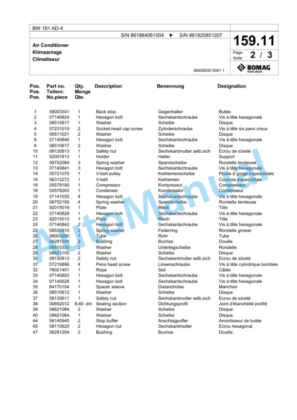 Bomag BW 161 AD-4 Tandem Vibratory Roller Spare Parts Catalogue 00824735 5 Bomag BW 161 AD-4 Tandem Vibratory Roller Spare Parts Catalogue 00824735-5