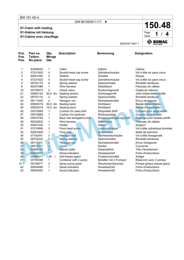 Bomag BW 161 AD-4 Tandem Vibratory Roller Spare Parts Catalogue 00826391 3 Bomag BW 161 AD-4 Tandem Vibratory Roller Spare Parts Catalogue 00826391-3