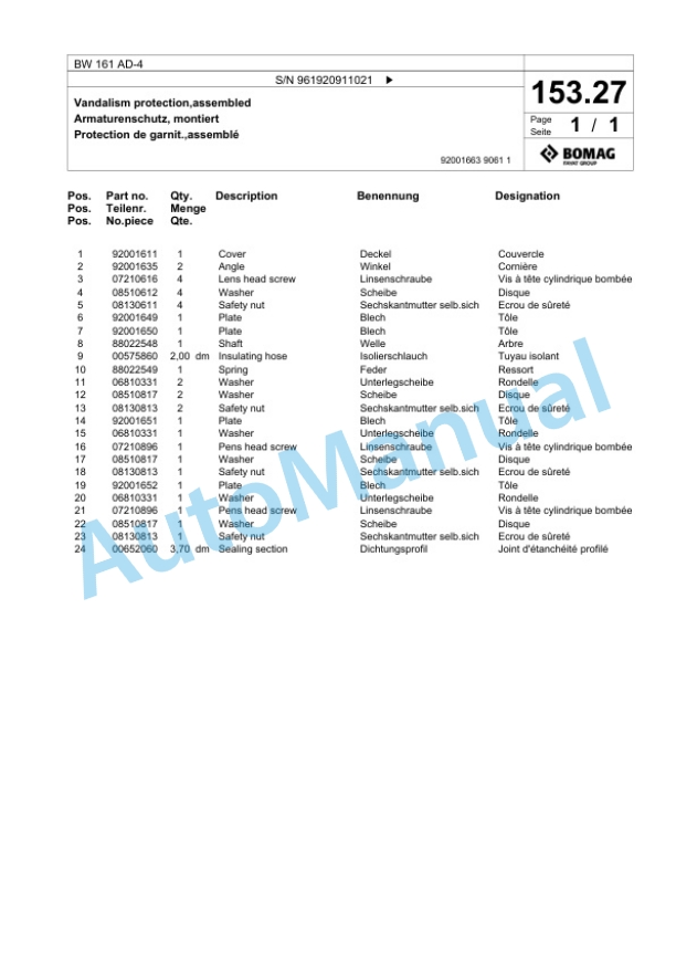 Bomag BW 161 AD-4 Tandem Vibratory Roller Spare Parts Catalogue 00826391 4 Bomag BW 161 AD-4 Tandem Vibratory Roller Spare Parts Catalogue 00826391-4