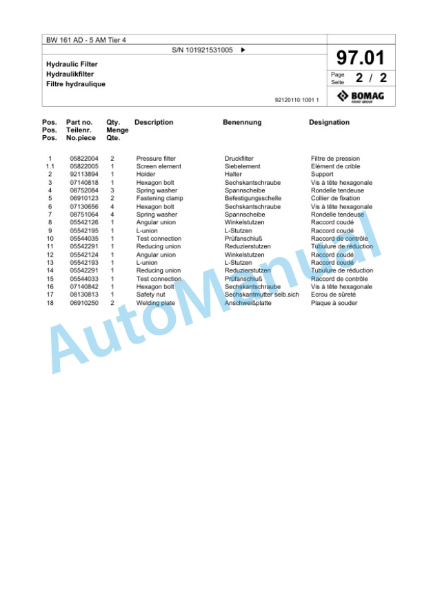 Bomag BW 161 AD-5 AM Tier 4 Tandem Vibratory Roller Spare Parts Catalogue 00824605 3 Bomag BW 161 AD-5 AM Tier 4 Tandem Vibratory Roller Spare Parts Catalogue 00824605-3