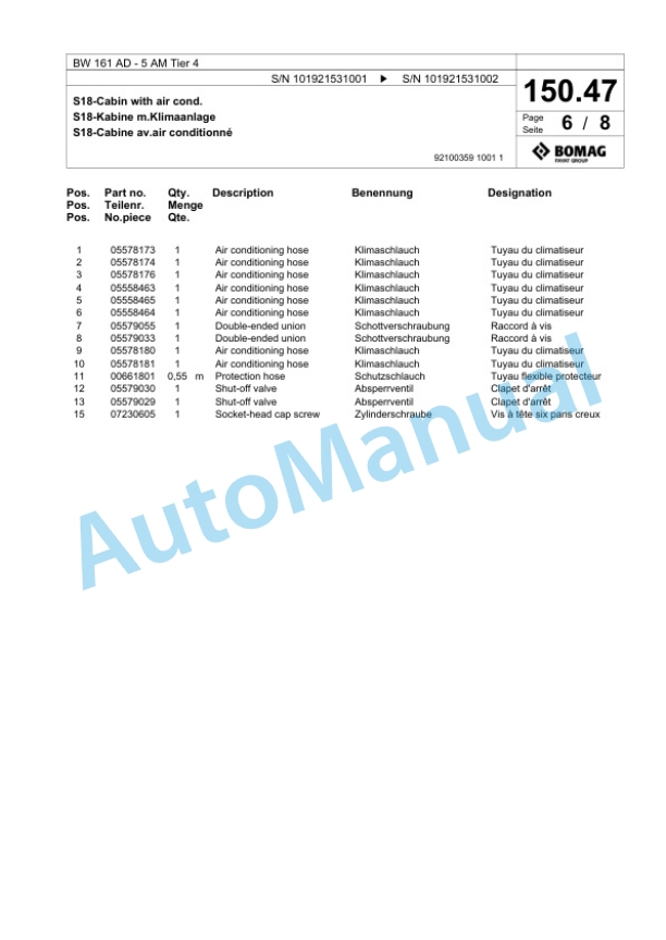Bomag BW 161 AD-5 AM Tier 4 Tandem Vibratory Roller Spare Parts Catalogue 00824605 5 Bomag BW 161 AD-5 AM Tier 4 Tandem Vibratory Roller Spare Parts Catalogue 00824605-5