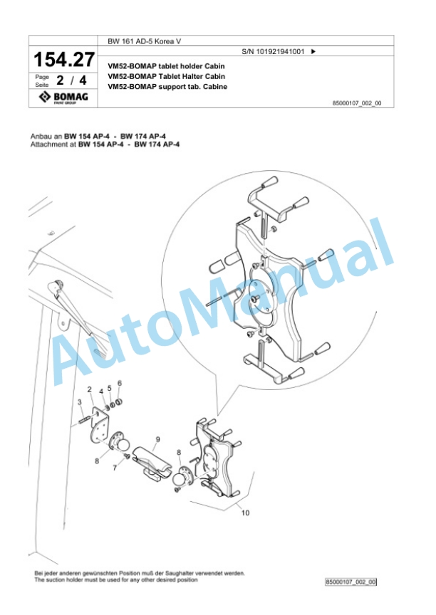 Bomag BW 161 AD-5 Korea V Tandem Vibratory Roller Spare Parts Catalogue 00826667 4 Bomag BW 161 AD-5 Korea V Tandem Vibratory Roller Spare Parts Catalogue 00826667-4