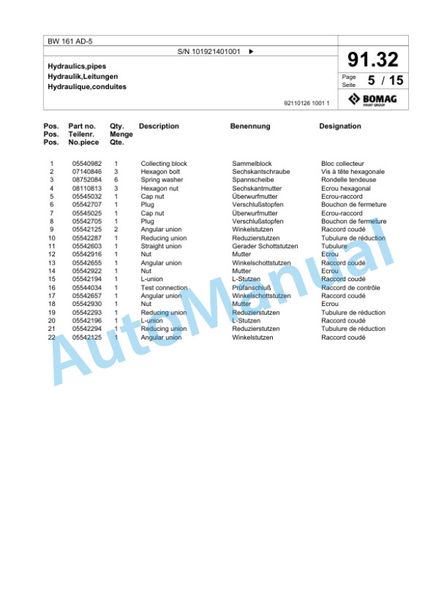 Bomag BW 161 AD-5 Tandem Vibratory Roller Spare Parts Catalogue 00824647 2 Bomag BW 161 AD-5 Tandem Vibratory Roller Spare Parts Catalogue 00824647-2
