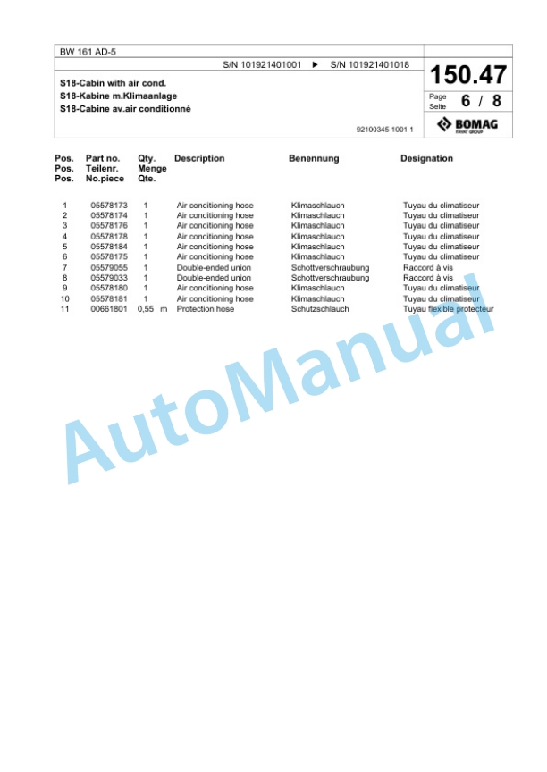 Bomag BW 161 AD-5 Tandem Vibratory Roller Spare Parts Catalogue 00824647 3 Bomag BW 161 AD-5 Tandem Vibratory Roller Spare Parts Catalogue 00824647-3