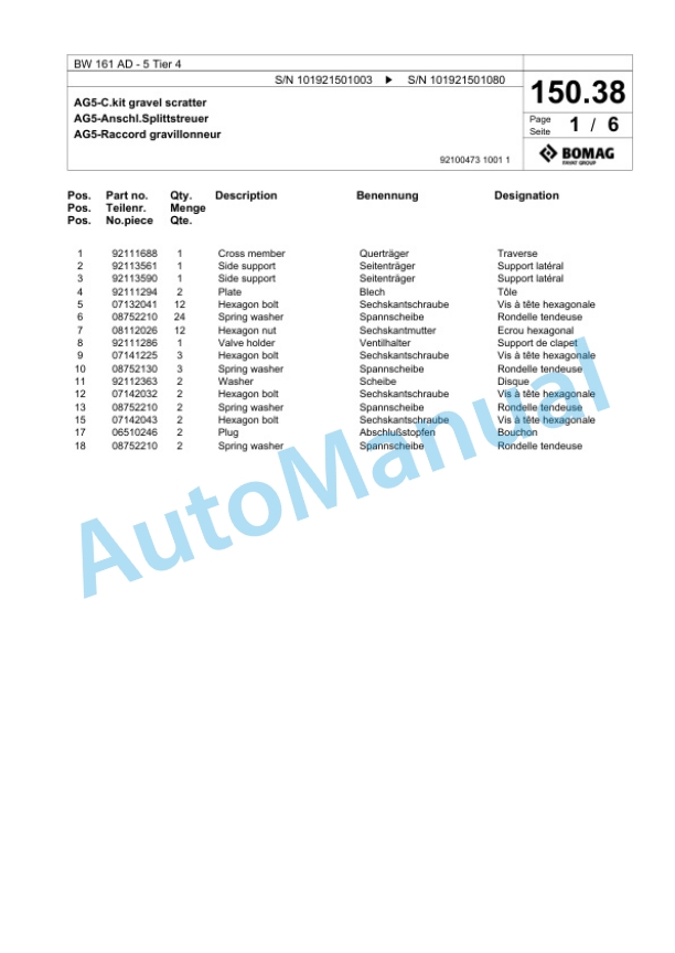 Bomag BW 161 AD-5 Tier 4 Tandem Vibratory Roller Spare Parts Catalogue 00824945 3 Bomag BW 161 AD-5 Tier 4 Tandem Vibratory Roller Spare Parts Catalogue 00824945-3