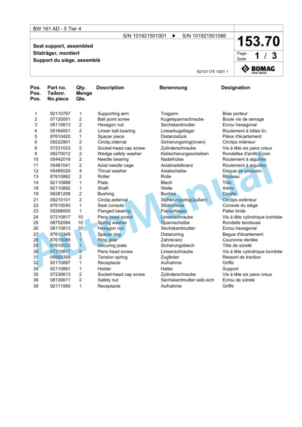 Bomag BW 161 AD-5 Tier 4 Tandem Vibratory Roller Spare Parts Catalogue 00824945 4 Bomag BW 161 AD-5 Tier 4 Tandem Vibratory Roller Spare Parts Catalogue 00824945-4