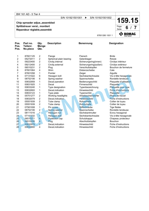 Bomag BW 161 AD-5 Tier 4 Tandem Vibratory Roller Spare Parts Catalogue 00824945 5 Bomag BW 161 AD-5 Tier 4 Tandem Vibratory Roller Spare Parts Catalogue 00824945-5