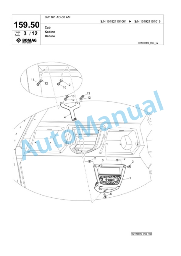 Bomag BW 161 AD-50 AM Tandem Vibratory Roller Spare Parts Catalogue 00825177 5 Bomag BW 161 AD-50 AM Tandem Vibratory Roller Spare Parts Catalogue 00825177-5