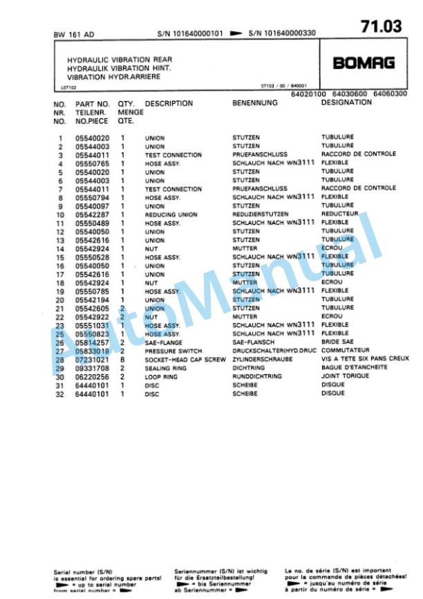 Bomag BW 161 AD, BW 202 AD Tandem Vibratory Roller Spare Parts Catalogue 00810048 4 Bomag BW 161 AD, BW 202 AD Tandem Vibratory Roller Spare Parts Catalogue 00810048-4