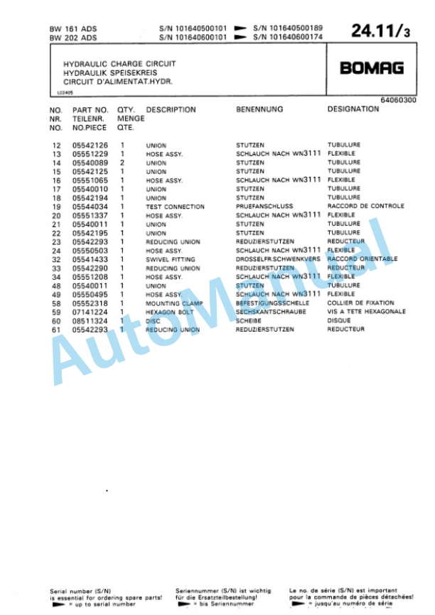 Bomag BW 161 AD, BW 202 AD Tandem Vibratory Roller Spare Parts Catalogue 00810058 2 Bomag BW 161 AD, BW 202 AD Tandem Vibratory Roller Spare Parts Catalogue 00810058-2
