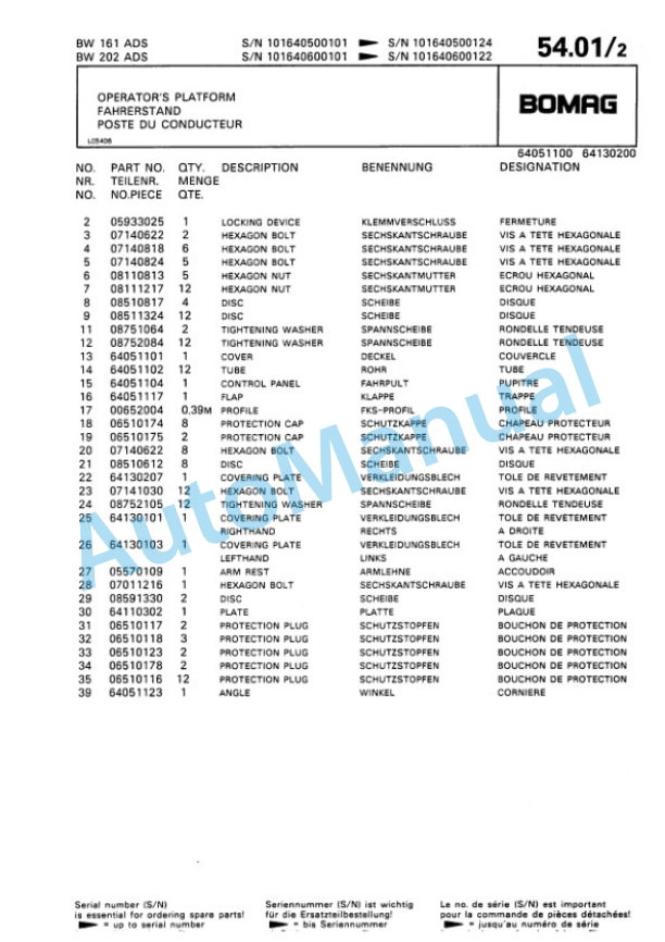 Bomag BW 161 AD, BW 202 AD Tandem Vibratory Roller Spare Parts Catalogue 00810058 3 Bomag BW 161 AD, BW 202 AD Tandem Vibratory Roller Spare Parts Catalogue 00810058-3