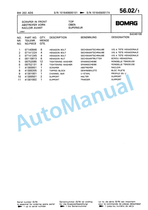 Bomag BW 161 AD, BW 202 AD Tandem Vibratory Roller Spare Parts Catalogue 00810058 4 Bomag BW 161 AD, BW 202 AD Tandem Vibratory Roller Spare Parts Catalogue 00810058-4