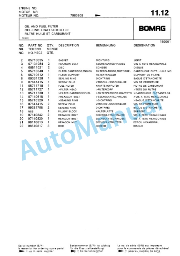 Bomag BW 161 AD, BW 202 AD Tandem Vibratory Roller Spare Parts Catalogue 00810958 2 Bomag BW 161 AD, BW 202 AD Tandem Vibratory Roller Spare Parts Catalogue 00810958-2