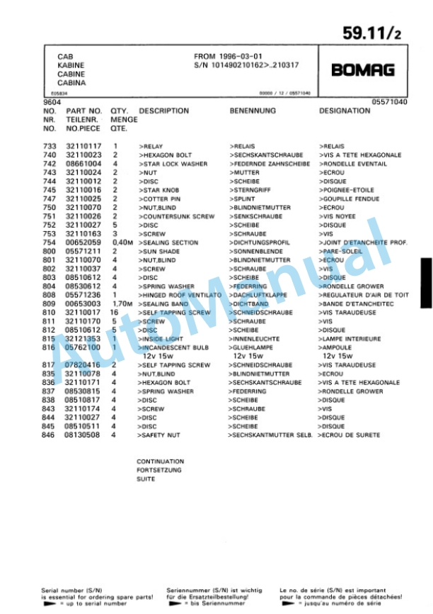 Bomag BW 161 AD-CV Tandem Vibratory Roller Spare Parts Catalogue 00810232 3 Bomag BW 161 AD-CV Tandem Vibratory Roller Spare Parts Catalogue 00810232-3