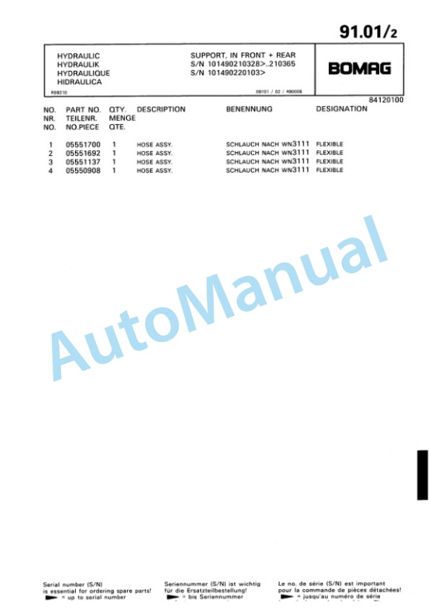 Bomag BW 161 AD-CV Tandem Vibratory Roller Spare Parts Catalogue 00810232 5 Bomag BW 161 AD-CV Tandem Vibratory Roller Spare Parts Catalogue 00810232-5