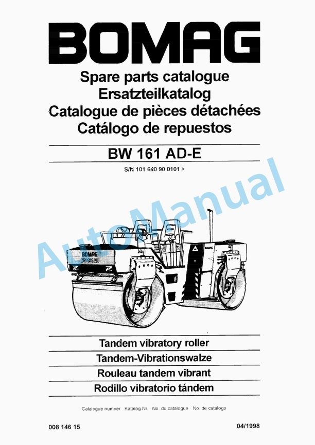 Bomag BW 161 AD-E Tandem Vibratory Roller Spare Parts Catalogue 00814615 1 Bomag BW 161 AD-E Tandem Vibratory Roller Spare Parts Catalogue 00814615