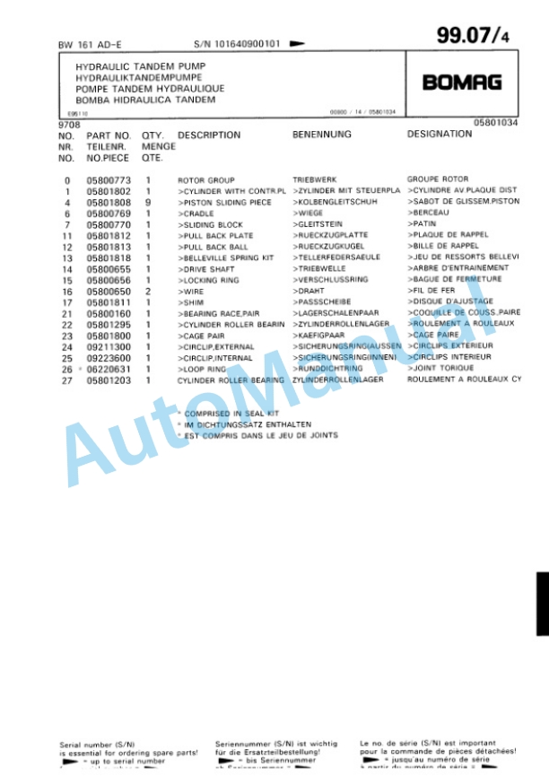 Bomag BW 161 AD-E Tandem Vibratory Roller Spare Parts Catalogue 00814615 4 Bomag BW 161 AD-E Tandem Vibratory Roller Spare Parts Catalogue 00814615-4
