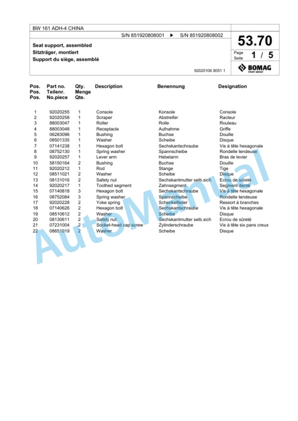 Bomag BW 161 ADH-4 CHINA Tandem Vibratory Roller Spare Parts Catalogue 00818055 2 Bomag BW 161 ADH-4 CHINA Tandem Vibratory Roller Spare Parts Catalogue 00818055-2
