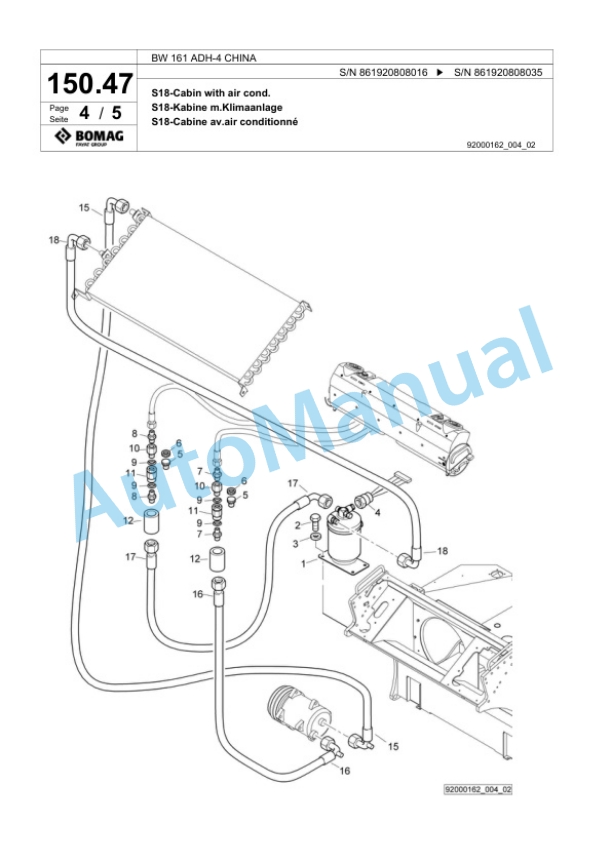 Bomag BW 161 ADH-4 CHINA Tandem Vibratory Roller Spare Parts Catalogue 00818365 4 Bomag BW 161 ADH-4 CHINA Tandem Vibratory Roller Spare Parts Catalogue 00818365-4