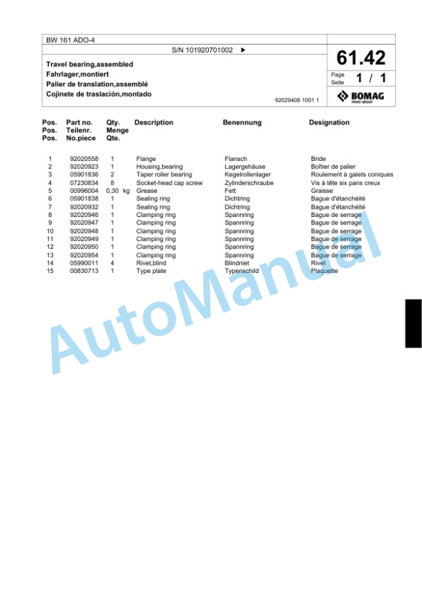 Bomag BW 161 ADO-4 Tandem Vibratory Roller Spare Parts Catalogue 00824333 2 Bomag BW 161 ADO-4 Tandem Vibratory Roller Spare Parts Catalogue 00824333-2