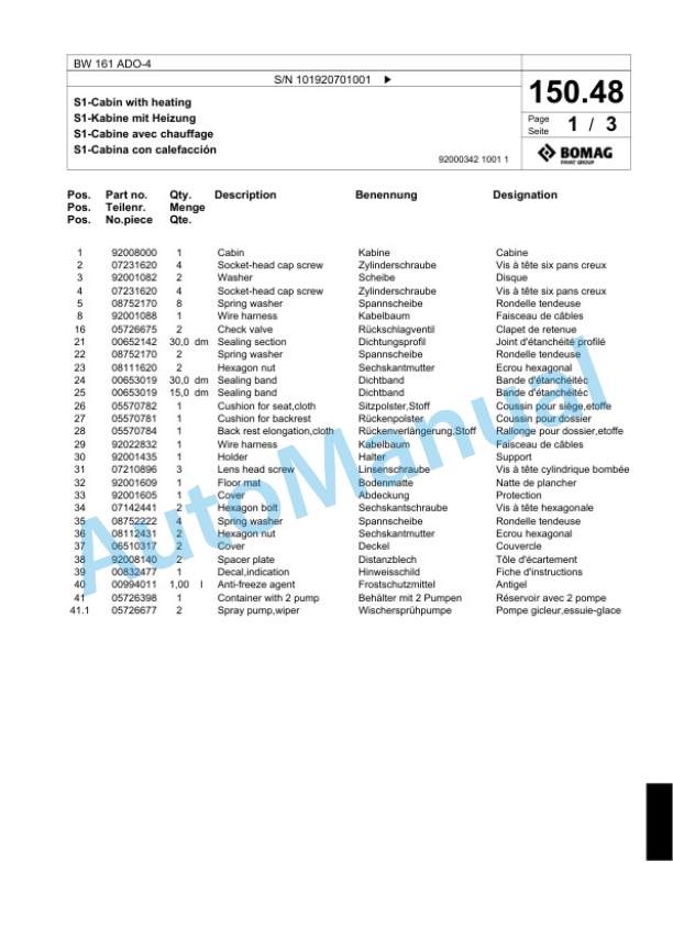 Bomag BW 161 ADO-4 Tandem Vibratory Roller Spare Parts Catalogue 00824333 5 Bomag BW 161 ADO-4 Tandem Vibratory Roller Spare Parts Catalogue 00824333-5