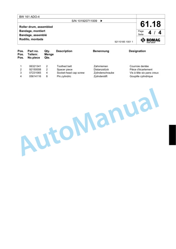 Bomag BW 161 ADO-4 Tandem Vibratory Roller Spare Parts Catalogue 00824335 2 Bomag BW 161 ADO-4 Tandem Vibratory Roller Spare Parts Catalogue 00824335-2