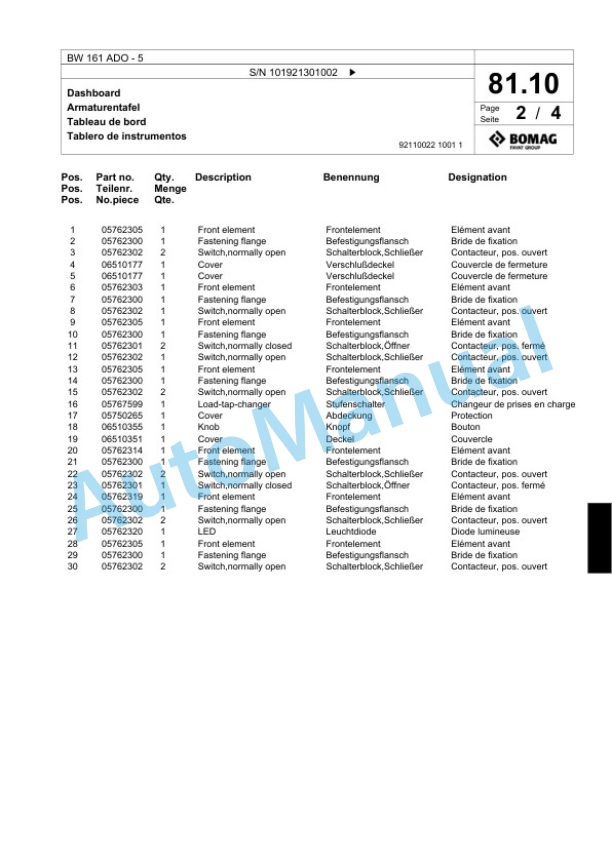 Bomag BW 161 ADO-5 Tandem Vibratory Roller Spare Parts Catalogue 00824359 2 Bomag BW 161 ADO-5 Tandem Vibratory Roller Spare Parts Catalogue 00824359-2